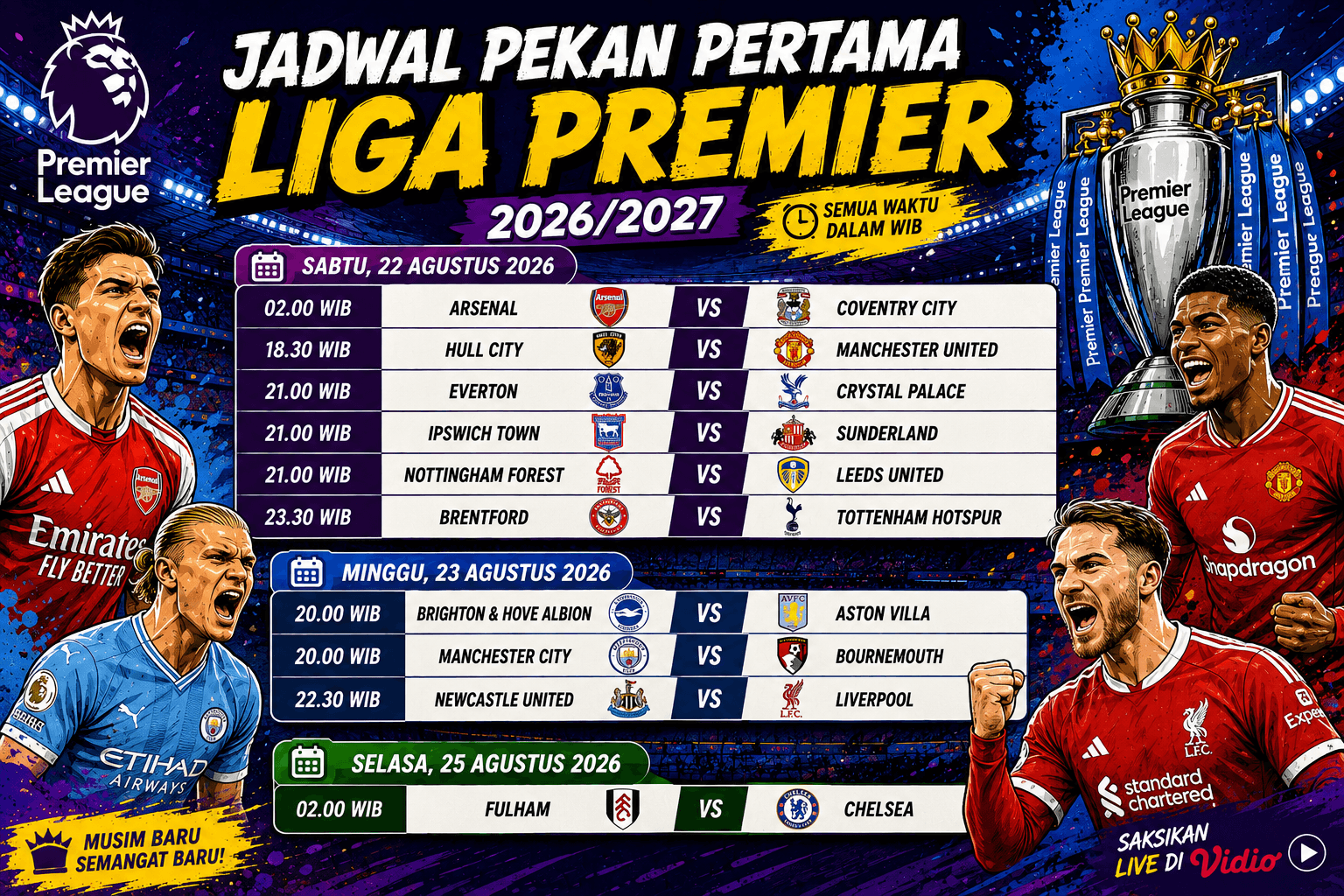 Catat! Jadwal Liga Premier 2026/2027 di Pekan Perdana
