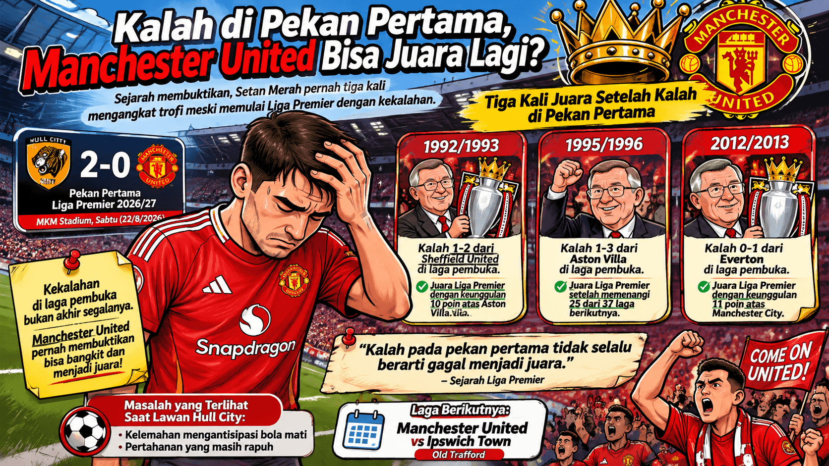 Unik! Kalah di Pekan Perdana, Manchester United Pernah 3 Kali Juara Liga Premier