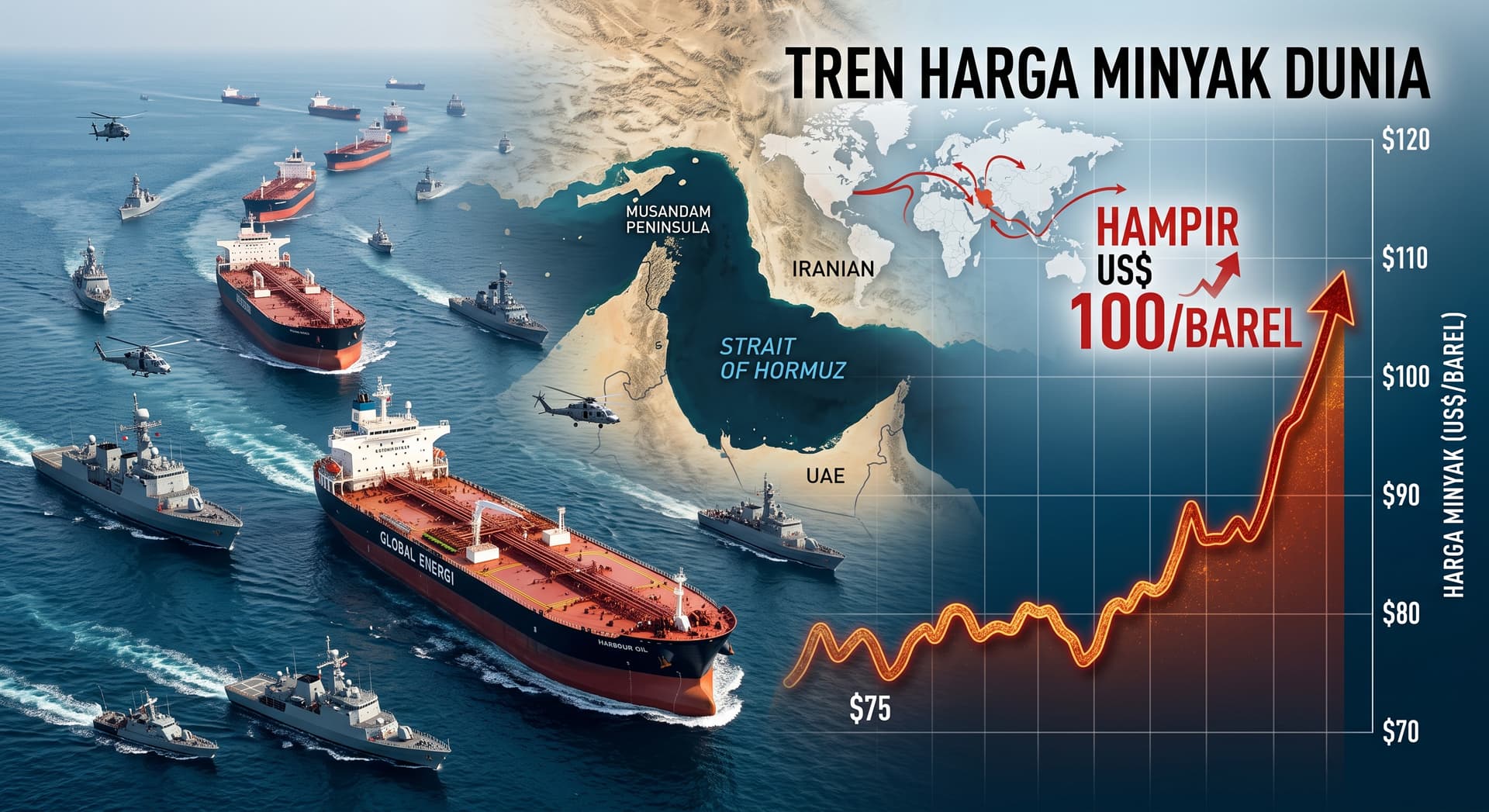 Konflik Hormuz Dorong Harga Minyak Dekati US$100